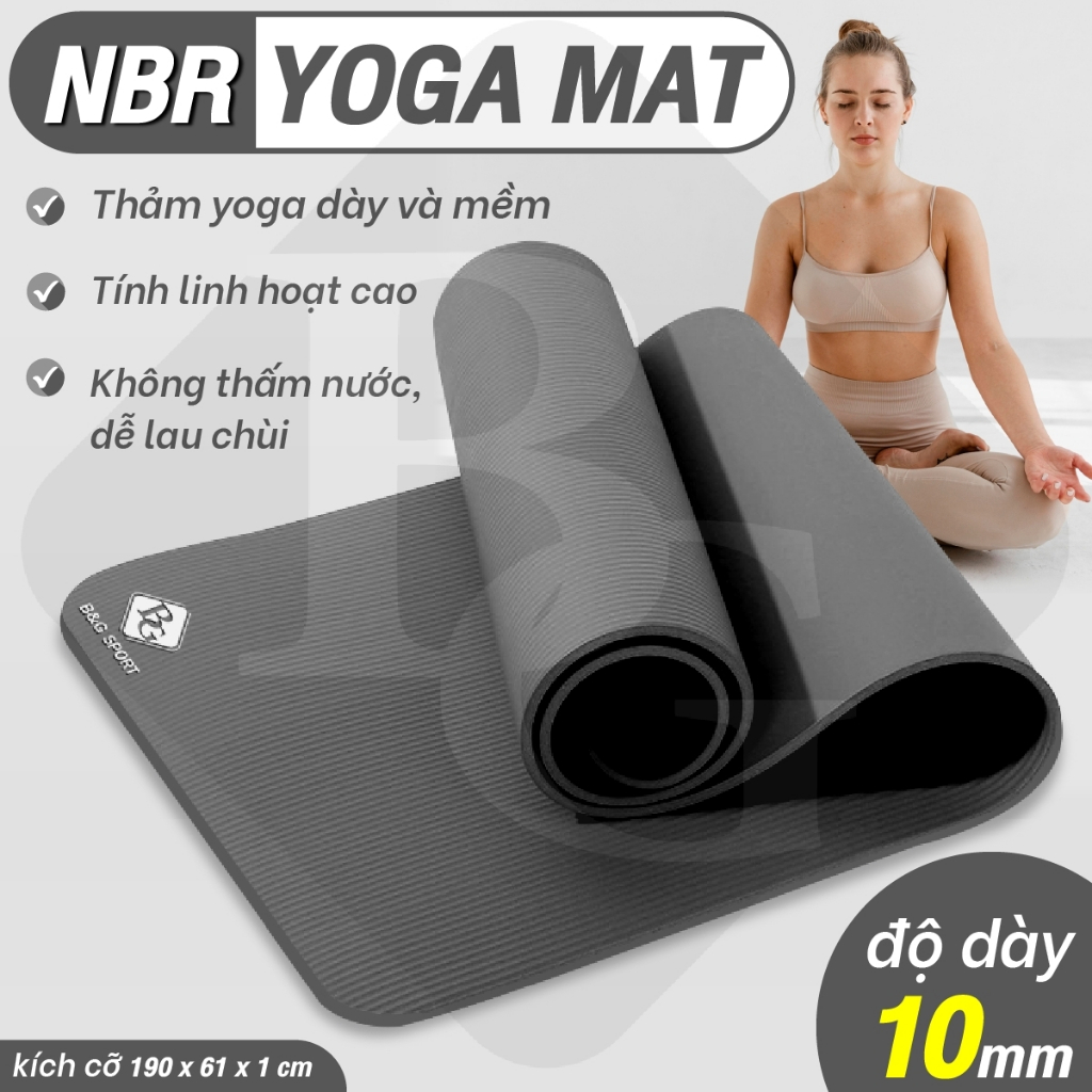 Thảm tập gym yoga tại nhà dày 10mm, Eco Friendly chống trượt chất liệu NBR mềm mại và chống nước, dễ dàng vệ sinh