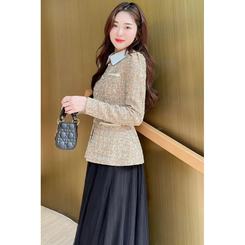 Áo dạ tweed dáng peplum phong cách công sở hàn quốc trẻ trung mặc đi làm đi chơi D2