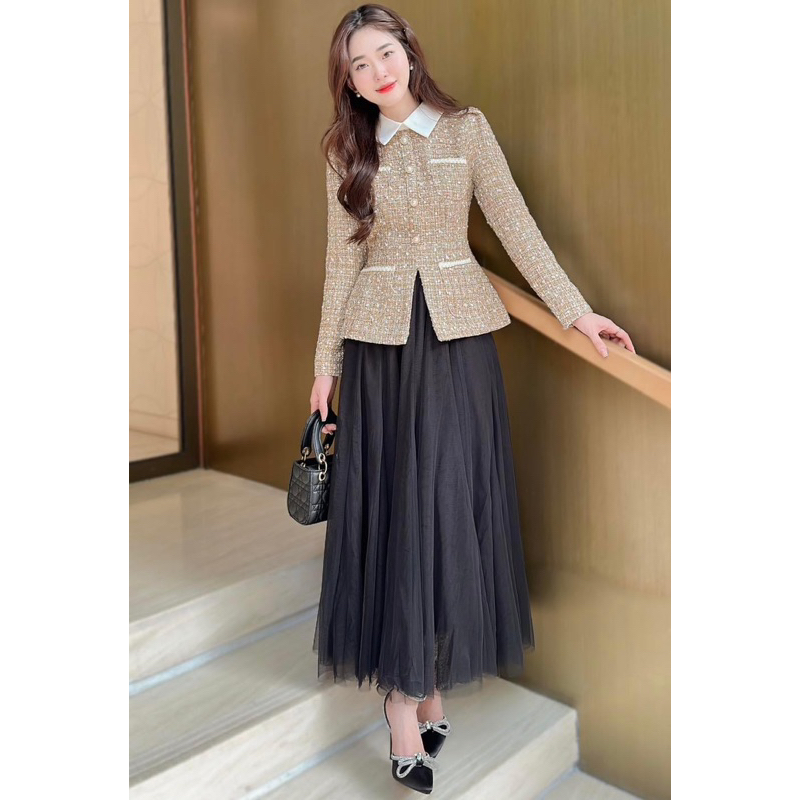 Áo dạ tweed dáng peplum phong cách công sở hàn quốc trẻ trung mặc đi làm đi chơi D2