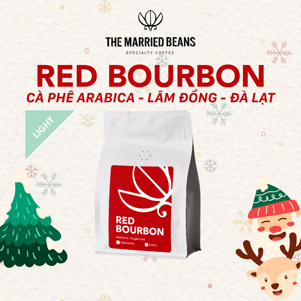 Cà phê đặc sản rang mộc Arabica 100% Red Bourbon, rang nhạt (pour over, cold brew) THE MARRIED BEANS (Túi 250gr)