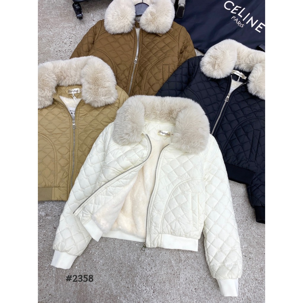 Áo da chám trần lông túi dọc, Áo Phao Nữ Phong Cách Korea Siêu Dày, Ấm Áp Cổ Tay Bo Chun