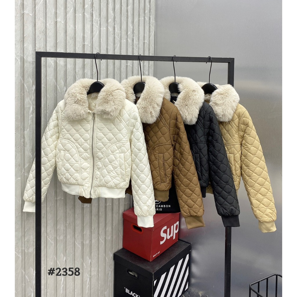 Áo da chám trần lông túi dọc, Áo Phao Nữ Phong Cách Korea Siêu Dày, Ấm Áp Cổ Tay Bo Chun