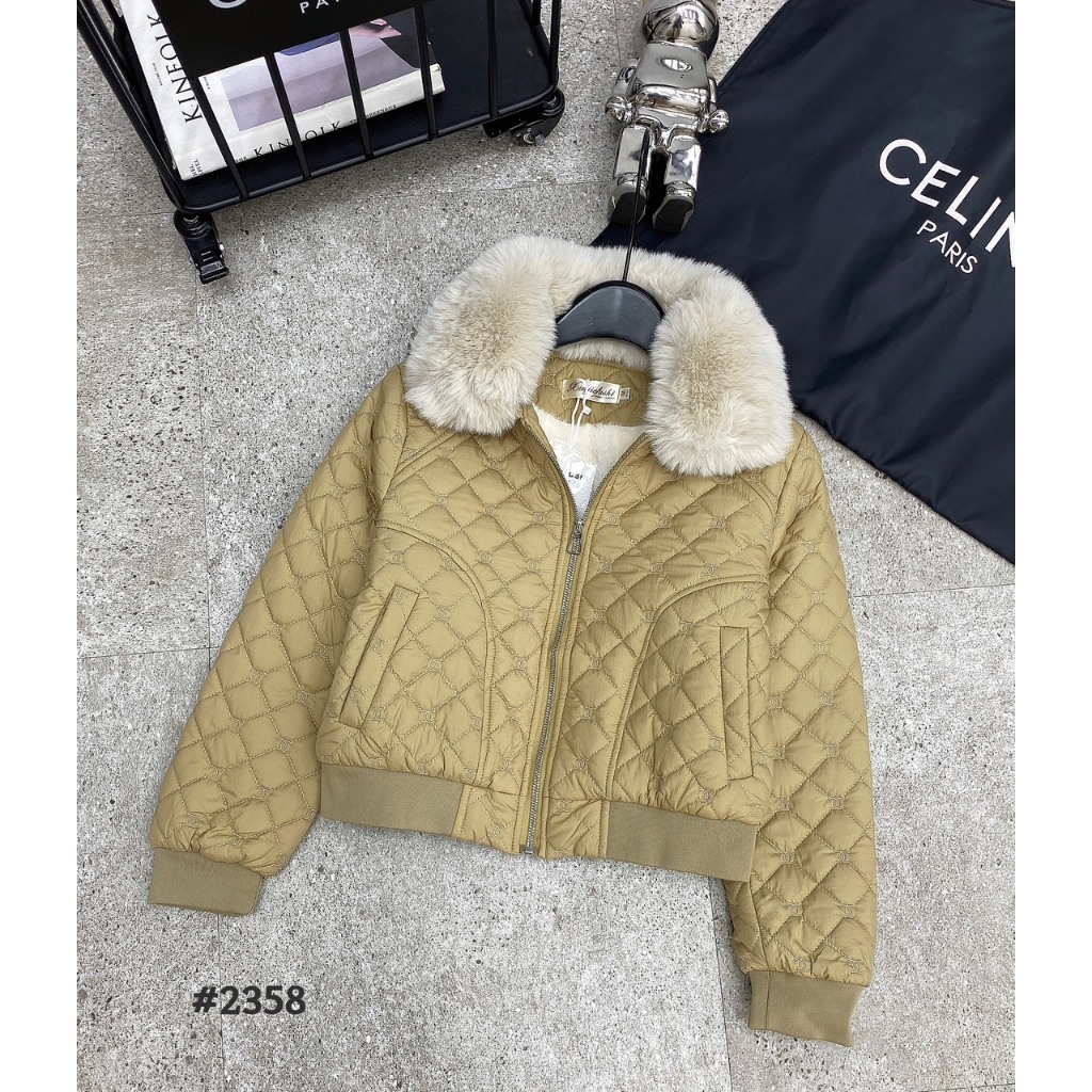 Áo da chám trần lông túi dọc, Áo Phao Nữ Phong Cách Korea Siêu Dày, Ấm Áp Cổ Tay Bo Chun