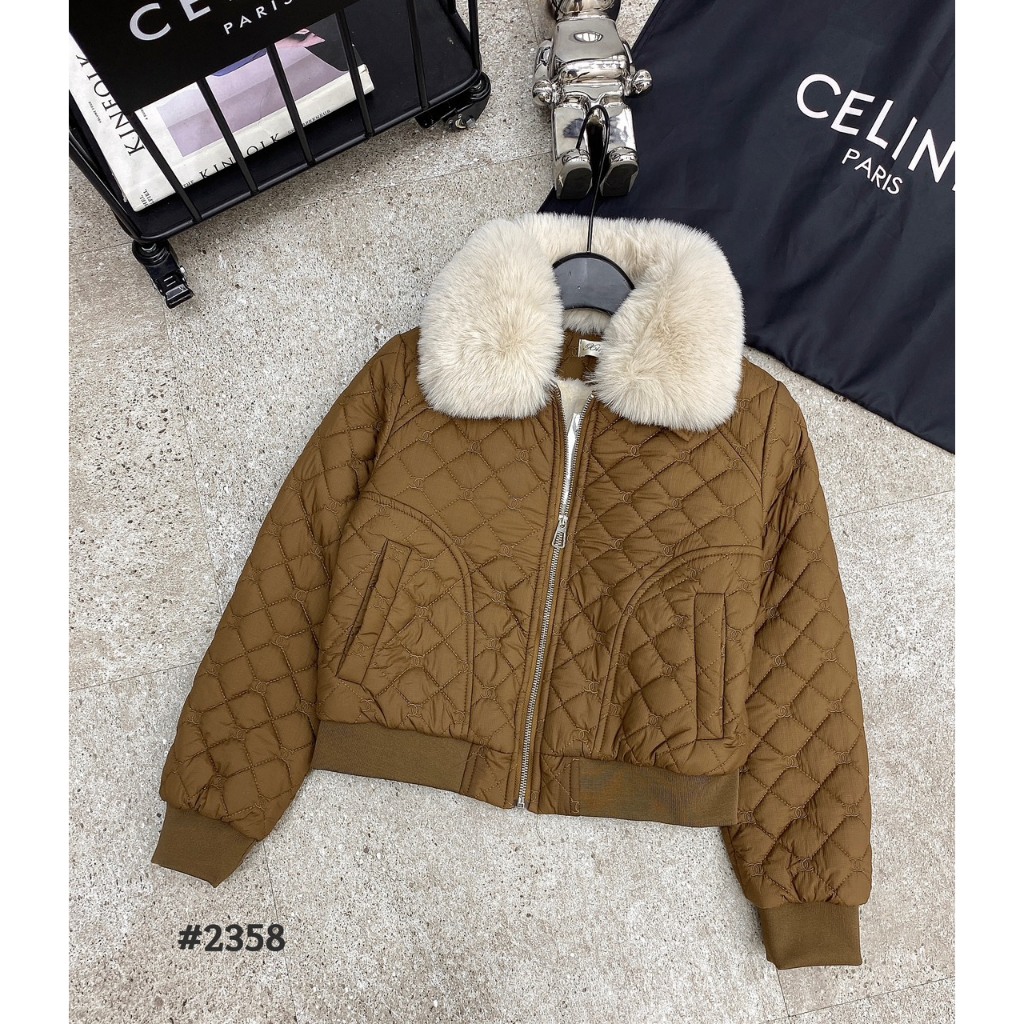 Áo da chám trần lông túi dọc, Áo Phao Nữ Phong Cách Korea Siêu Dày, Ấm Áp Cổ Tay Bo Chun