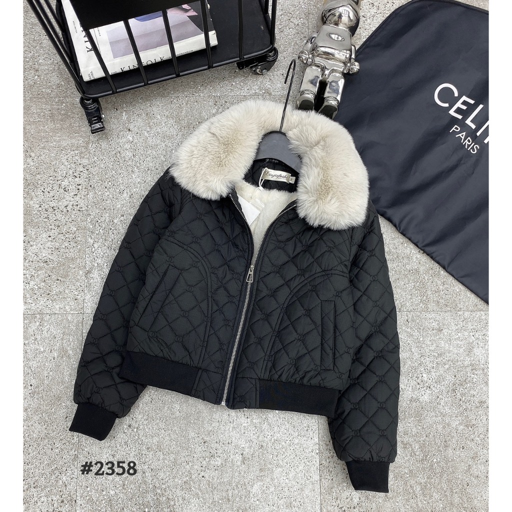 Áo da chám trần lông túi dọc, Áo Phao Nữ Phong Cách Korea Siêu Dày, Ấm Áp Cổ Tay Bo Chun