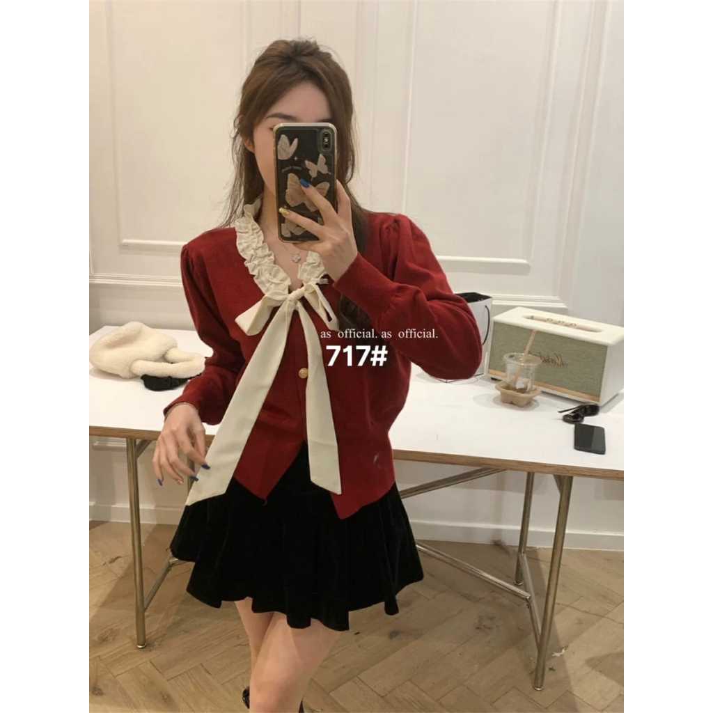 Áo len nơ cổ tim bèo