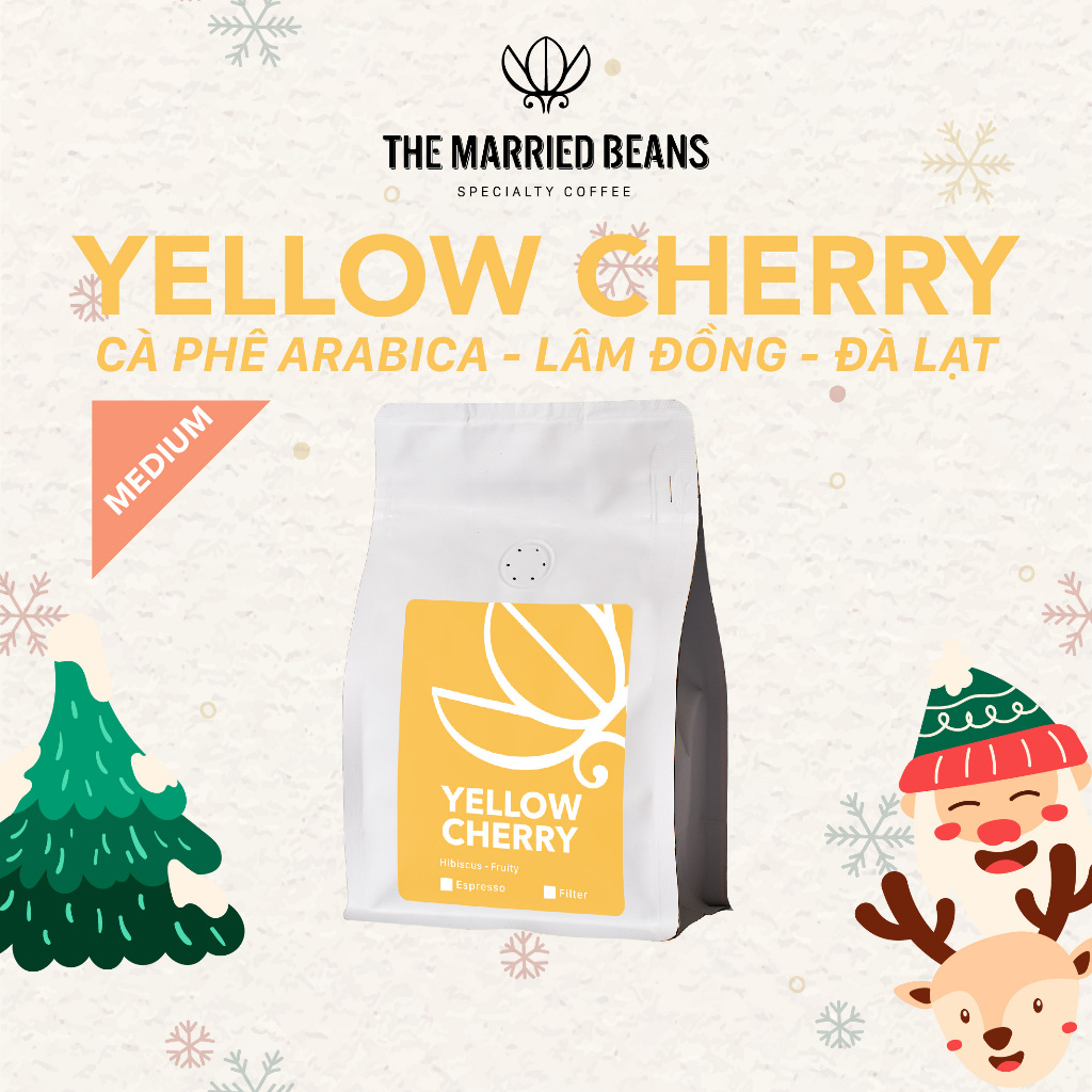 Cà phê đặc sản rang mộc Arabica 100% Yellow Cherry, rang vừa (espresso, phin) THE MARRIED BEANS (Túi 250gr)