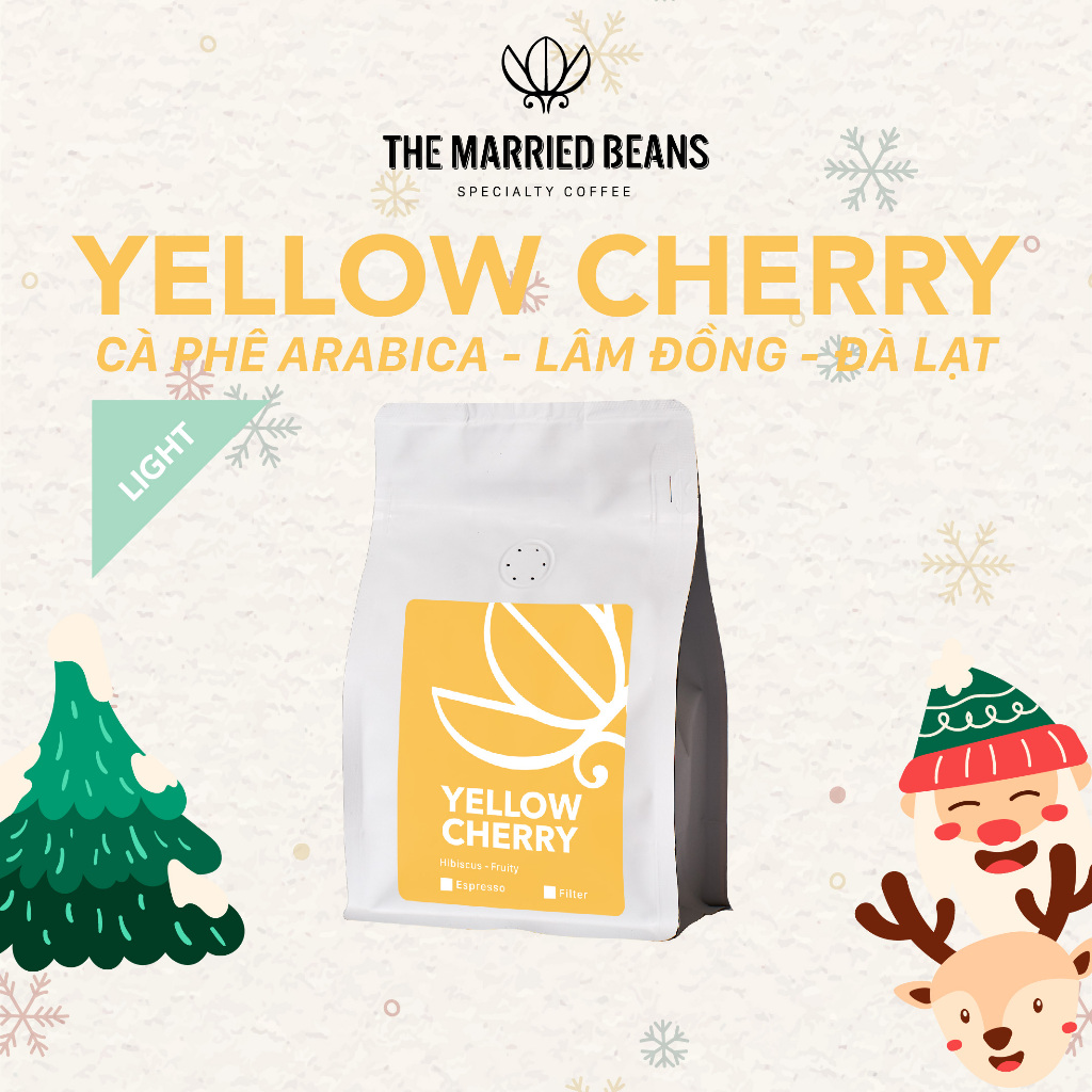 Cà phê đặc sản rang mộc Arabica 100% Yellow Cherry, rang nhạt (pour over, cold brew) THE MARRIED BEANS (Túi 250gr)