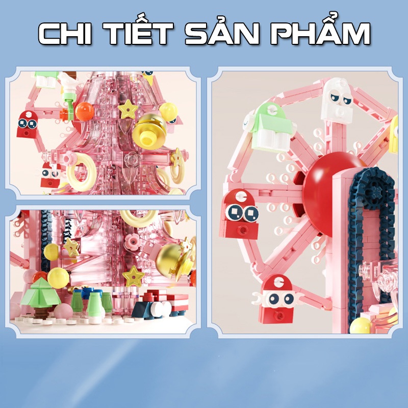 Đồ Chơi Lắp Ráp Kiểu LEGO Noel Hộp Nhạc Cây Thông Và Vòng Đu Quay Có Nhạc Đèn 7030 Với 480+ PCS,Quà Tặng Giáng Sinh