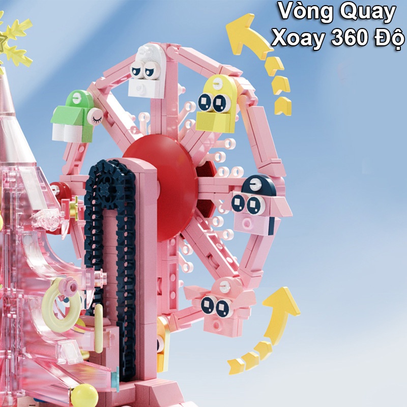 Đồ Chơi Lắp Ráp Kiểu LEGO Noel Hộp Nhạc Cây Thông Và Vòng Đu Quay Có Nhạc Đèn 7030 Với 480+ PCS,Quà Tặng Giáng Sinh