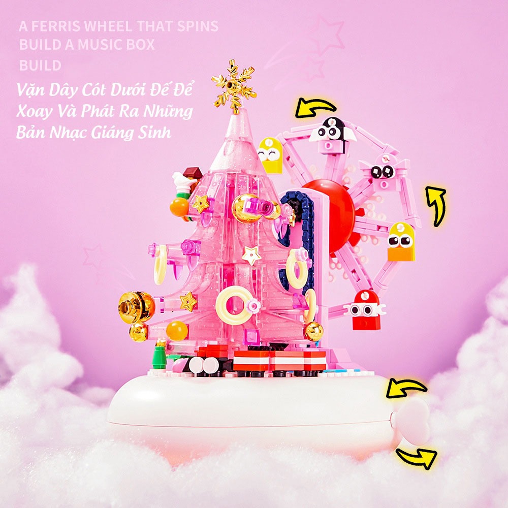 Đồ Chơi Lắp Ráp Kiểu LEGO Noel Hộp Nhạc Cây Thông Và Vòng Đu Quay Có Nhạc Đèn 7030 Với 480+ PCS,Quà Tặng Giáng Sinh