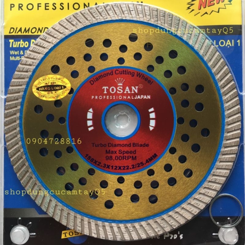 Lưỡi cắt gạch tosan đa năng 155mm, lưỡi cắt bê tông, đá hoa cương 155mm( 1 tấc rưỡi)