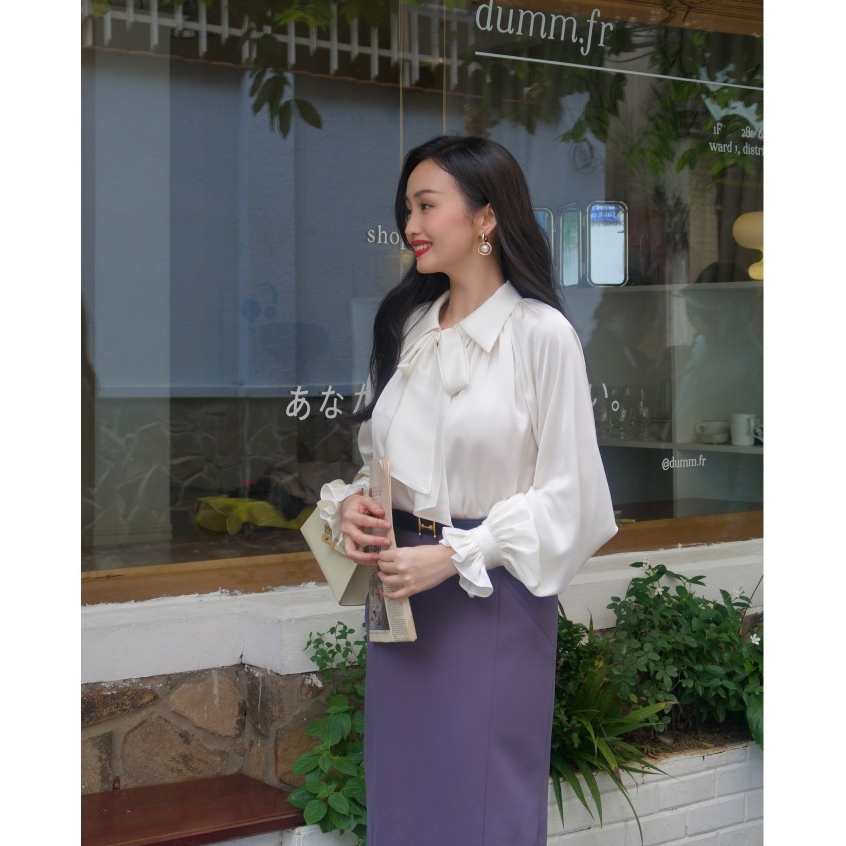 Áo sơ mi lụa cổ nơ tay giaclang HUONG BOUTIQUE BSSM21