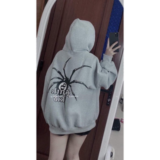 Áo hoodie mũ hai lớp in nhện hai mặt nỉ lót bông tay bồng