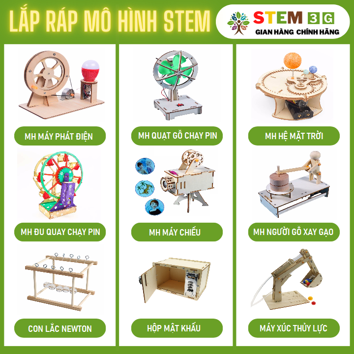 Combo đồ chơi lắp ráp STEM - Mô hình các đồ chơi gióa dục khoa học thú vị: máy phát điện, quạt, máy chiếu, máy xúc nâng