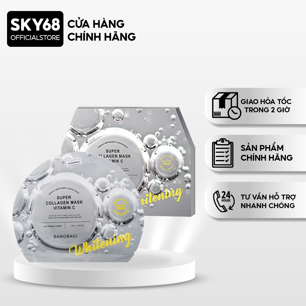 Hộp 10 Mặt Nạ BANOBAGI Bổ Sung Vitamin C Làm Sáng Da Super Collagen Mask 30ml x10 - SUPER Vitamin C