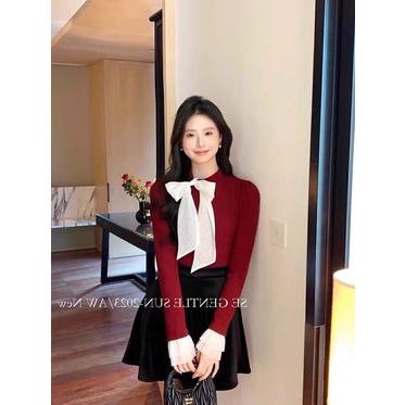 Áo len nơ lụa