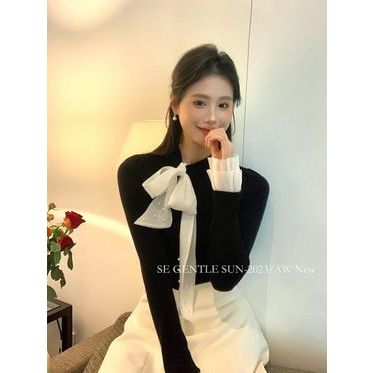 Áo len nơ lụa