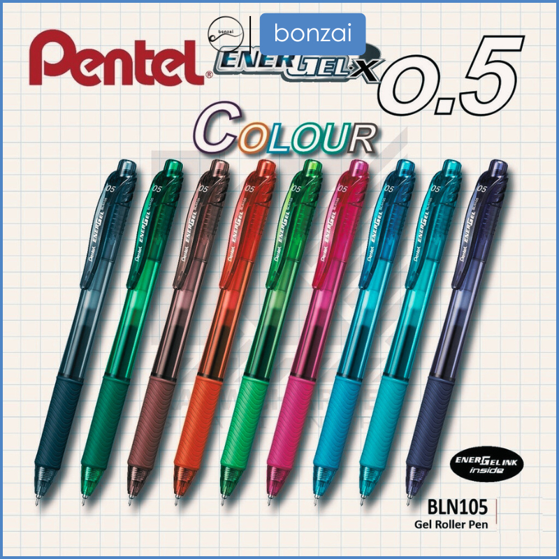 Bút gel Pentel Energel X BLN105 Needle 0.5mm full 12 màu (Hàng Chính Hãng)