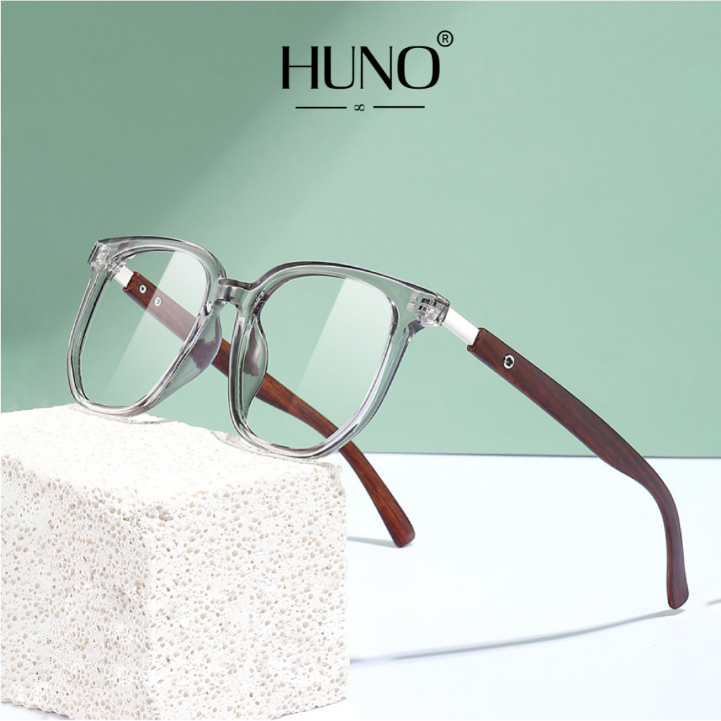 Gọng kính họa tiết vẫn gỗ xu hướng 2023 cho nam nữ, khung xám trong phong cách cổ điển HUNO - K114
