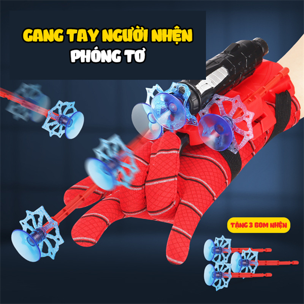 Đồ Chơi Bắn Tơ Người Nhện - Có Giác Hút Dính Đồ Vật, Kèm Dây, Cự Ly 5M - Găng Tay Siêu Nhân Spider Man Cho Bé