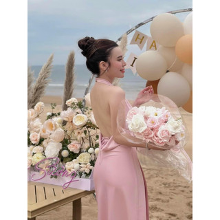 đầm cột eo, xoắn eo dạ hội lưng đổ dáng dài