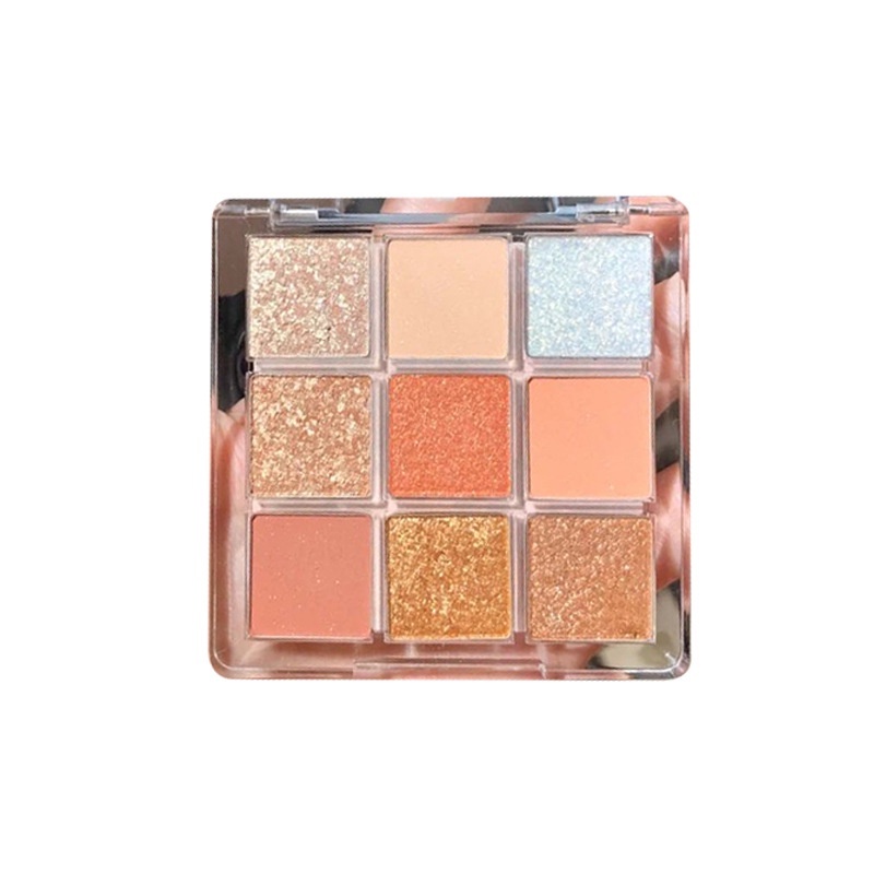 Bảng phấn mắt 9 Ô Coco Venus nhũ lì mềm mượt, Bảng màu mắt tone hồng cam 9 ô Dikalu nhũ lì kim tuyến lắp lánh
