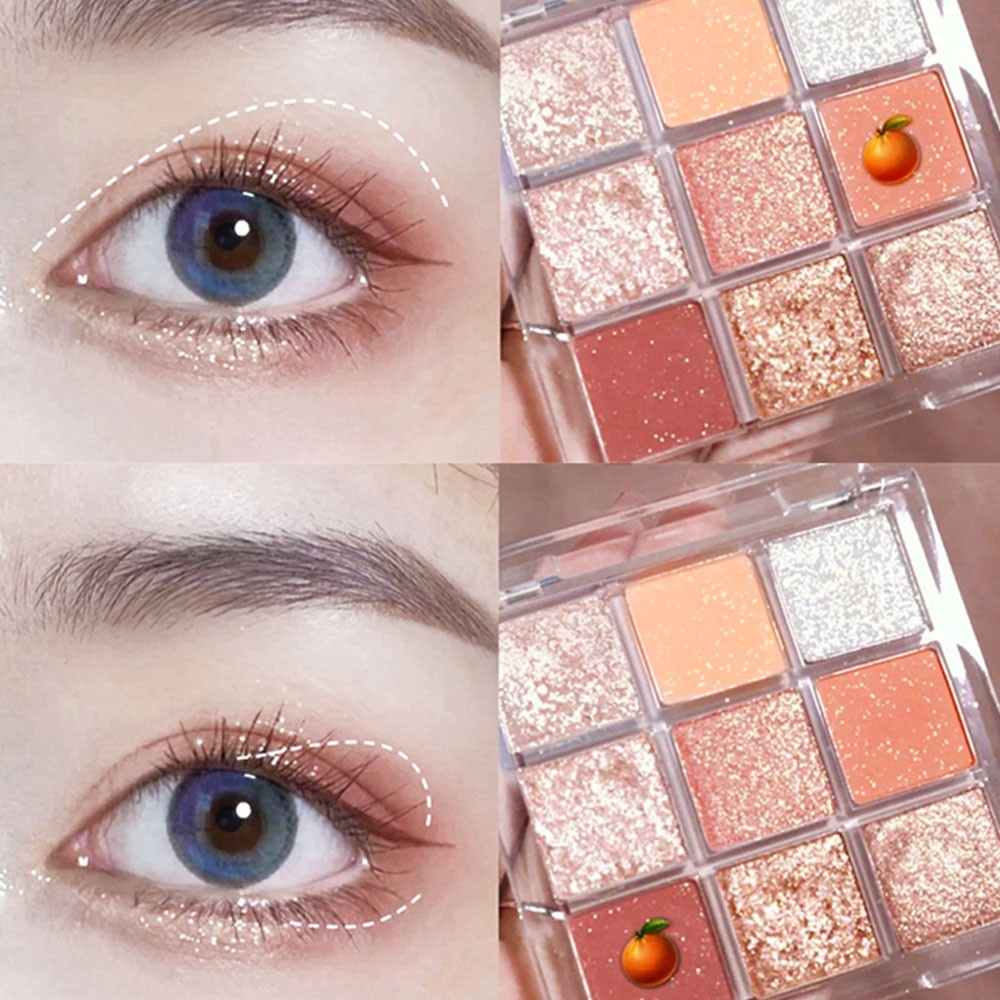 Bảng phấn mắt 9 Ô Coco Venus nhũ lì mềm mượt, Bảng màu mắt tone hồng cam 9 ô Dikalu nhũ lì kim tuyến lắp lánh