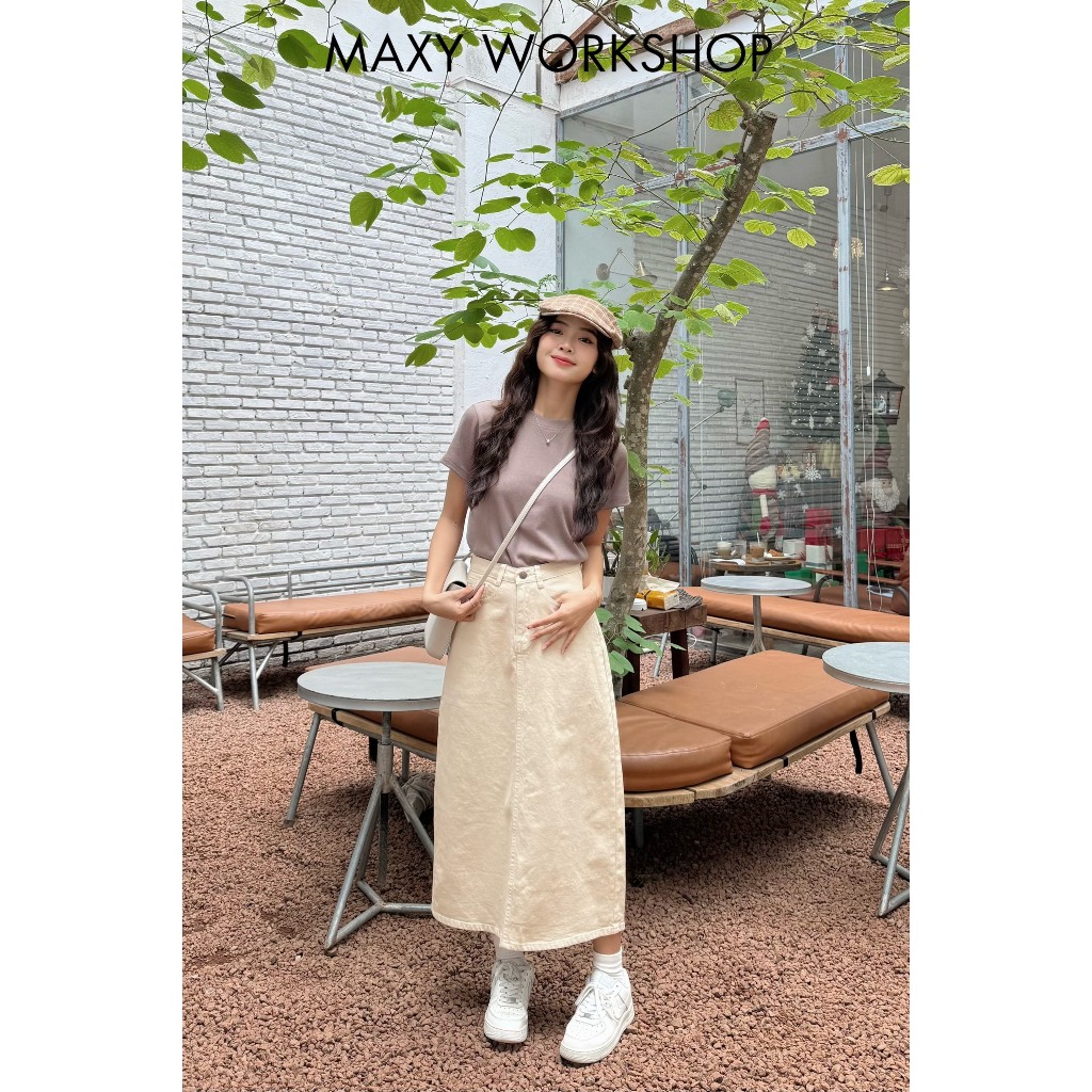 Chân váy jeans xẻ sau siêu hot Jeans Cutback Skirt Maxy Workshop