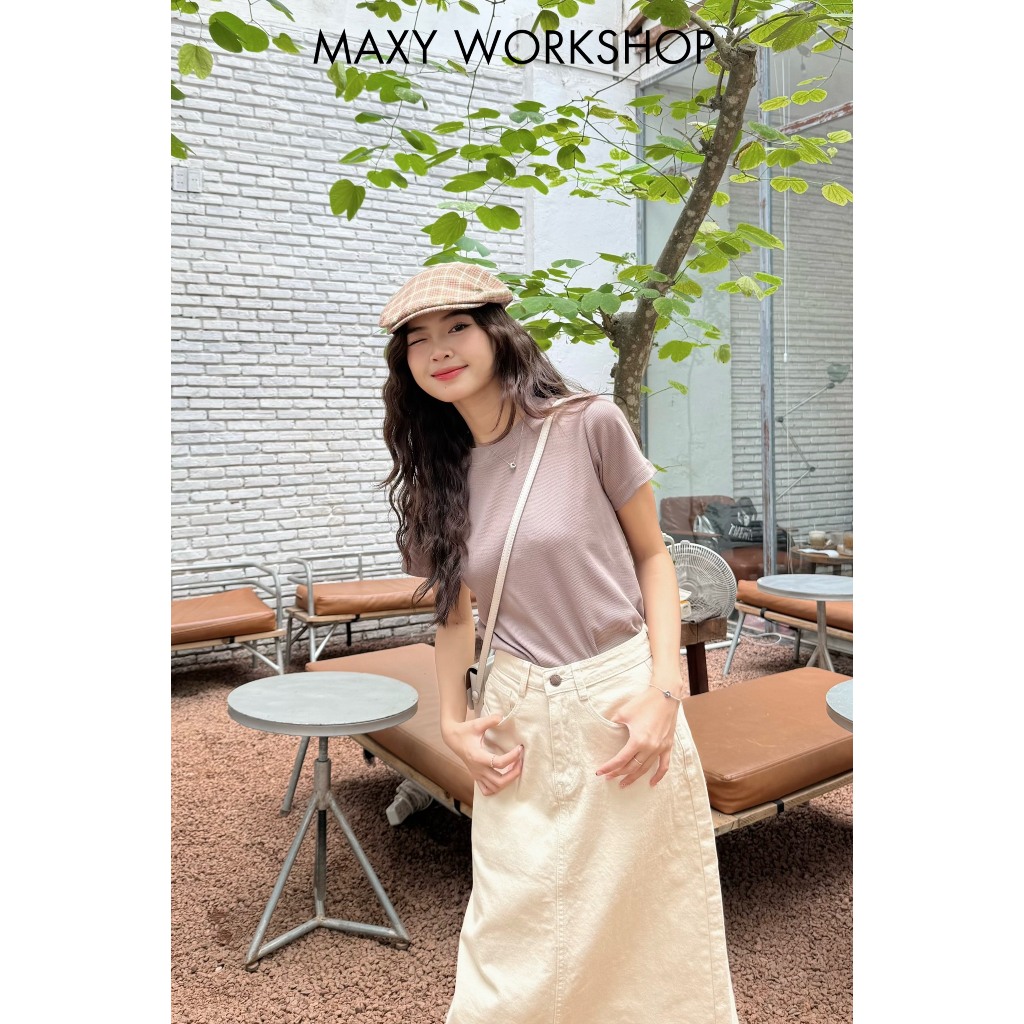 Chân váy jeans xẻ sau siêu hot Jeans Cutback Skirt Maxy Workshop