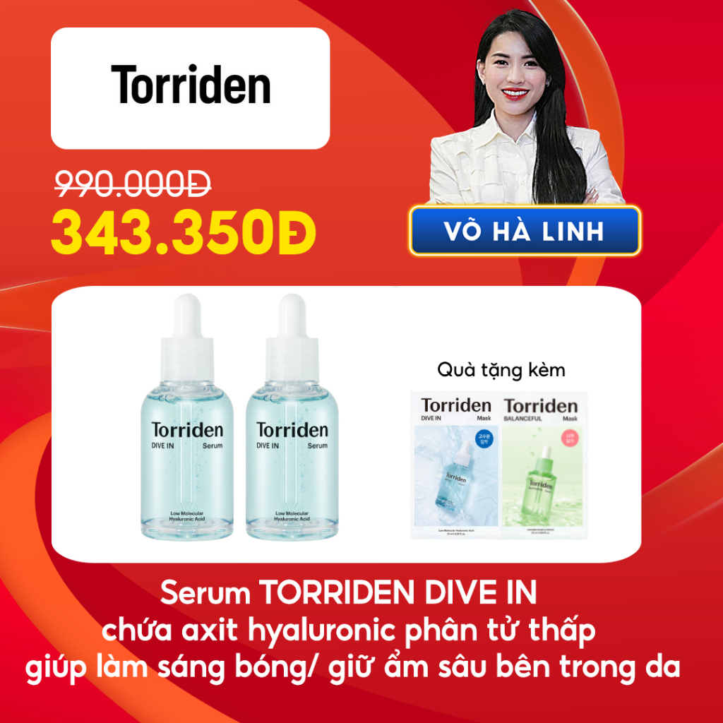 [Chỉ còn 343K sau khi áp voucher] Set 2 Serum hyaluronic acid Dưỡng Ẩm Và Làm Dịu Da 11.24 livestream 50ml * 2ea Torriden chính hãng