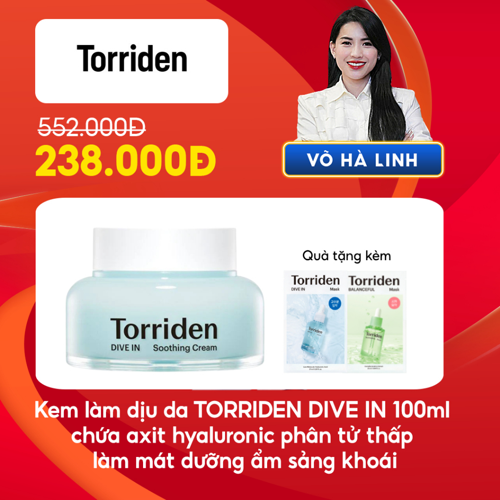 [Chỉ còn 238K sau khi áp voucher] Kem Dưỡng Làm Dịu Da Mặt Phân Tử Thấp 100ml Torriden chính hãng