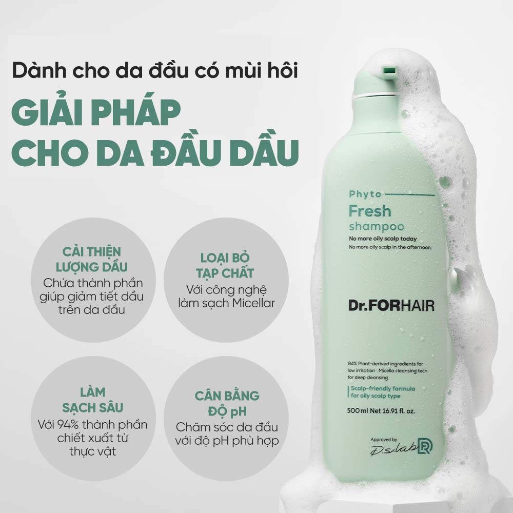 Dầu gội dành cho da dầu nhờn, bết dính mùi hôi chiết xuất từ thực vật Dr.FORHAIR Phyto Fresh Shampoo