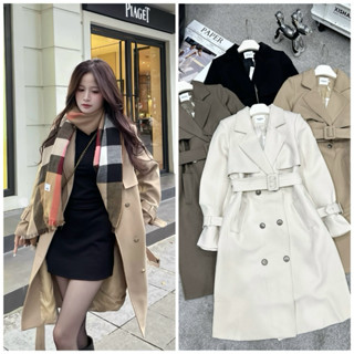 THE2001STORE | Áo khoác mangto nữ dáng dài chất kaki hàng QC phong cách Hàn Quốc