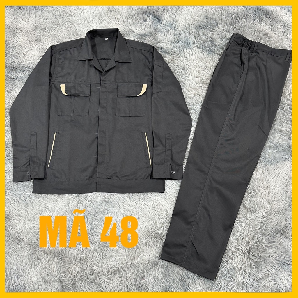 Quần áo bảo hộ lao động mã 48 vải kaki 3/1 phối màu dày dặn, bền bỉ, thoáng mát khi sử dụng