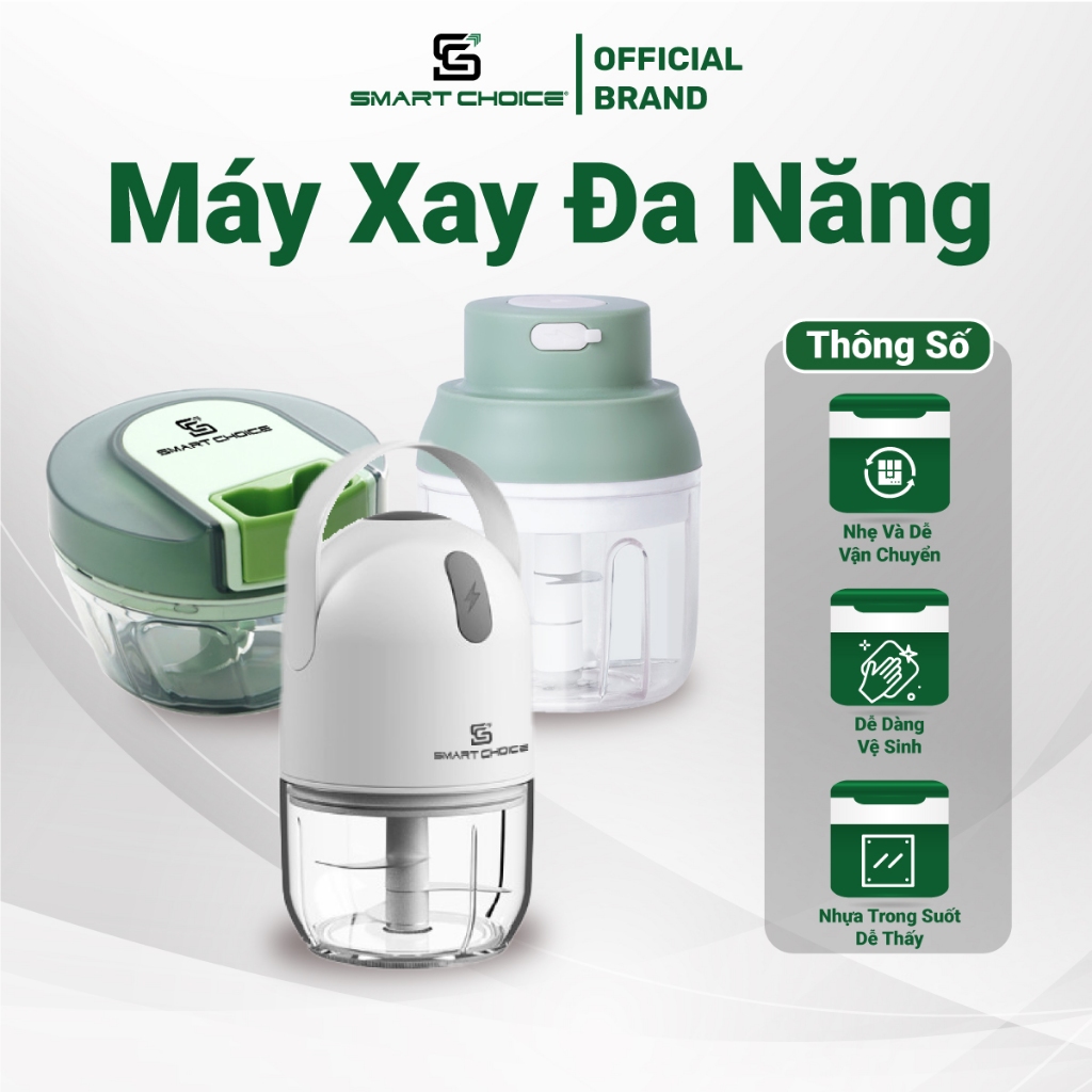Máy Xay Đa Năng Mini SmartChoice ( 2 Loại Kéo Tay + Sạc Pin ) Nhỏ Gọn, Máy Xay Tỏi Ớt, Gia Vị Cầm Tay Tiện Lợi