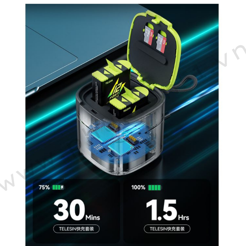 Pin Gopro Hero 12 11 10 9 Black và Bộ Sạc Nhanh PD 20W Telesin - Telesin Fast Charging -  Chính Hãng Telesin