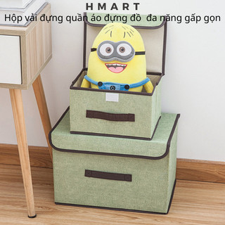 Hộp đựng quần áo Hmart - Hộp giỏ vải đựng đồ quần áo đa năng gấp gọn thùng có nắp đậy để bàn để tủ tiết kiệm diện tích