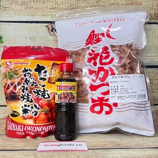 Nguyên Liệu Làm Bánh Bạch Tuộc Takoyaki, Bánh Xèo Nhật Bản Okonimi (bột 400G+Sốt 200ML+cá bào 100G)