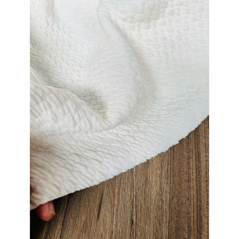 Vải thun xốp nhún siêu mềm màu trắng kem