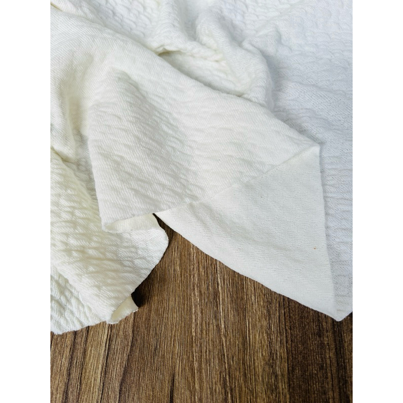 Vải thun xốp nhún siêu mềm màu trắng kem