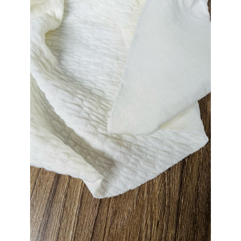 Vải thun xốp nhún siêu mềm màu trắng kem