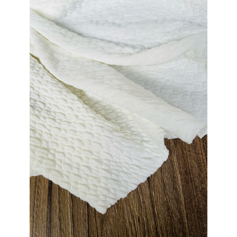 Vải thun xốp nhún siêu mềm màu trắng kem