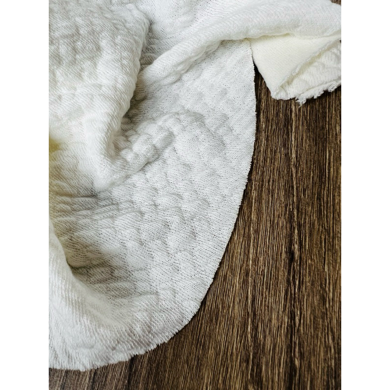 Vải thun xốp nhún siêu mềm màu trắng kem