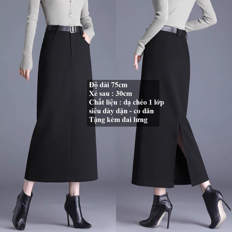 Chân váy dạ kèm đai lưng túi cúc