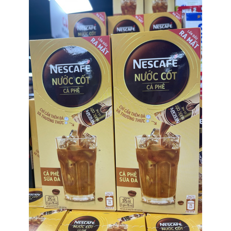Nước Cốt Cà Phê Nescafe Đen Đá/ Sữa Đá (5 gói x 75ml)