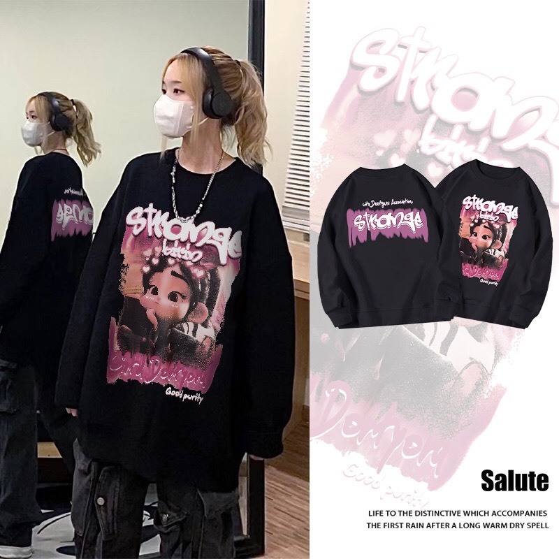 Áo sweater nỉ Cô gái StrongGer nam nữ form rộng, áo cổ tròn mùa đông unisex vải cotton dày dặn,ấm áp, áo cặp nhóm trend