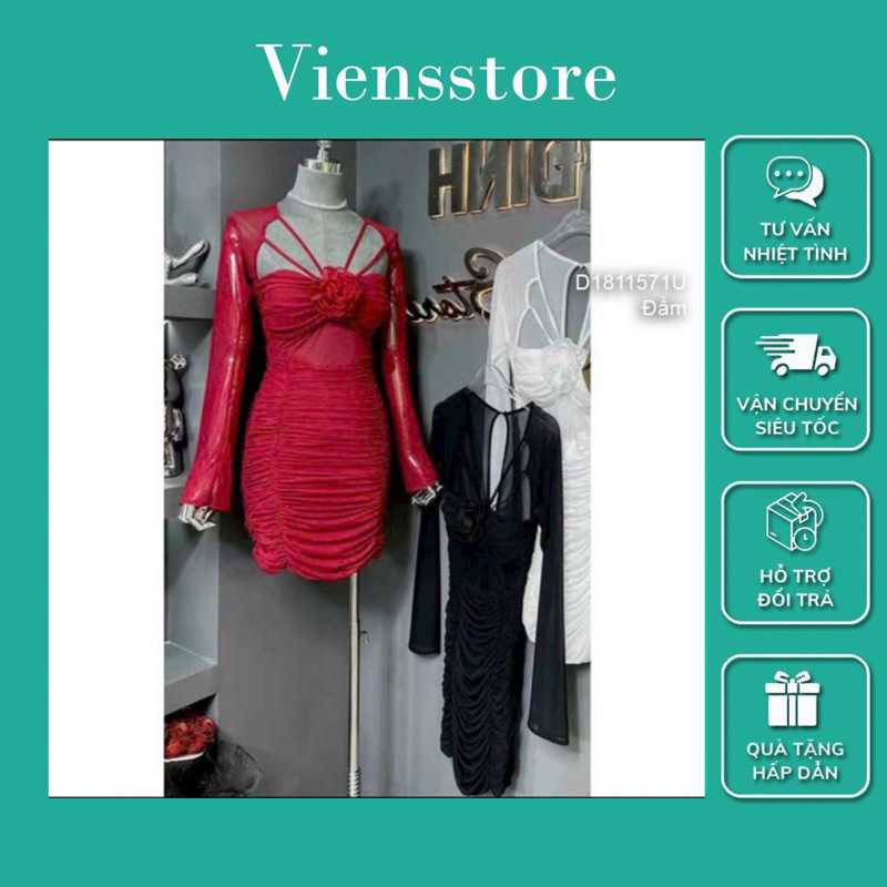 Đầm body tay dài phối lưới ngực đính hoa sang trọng VIENS STORE