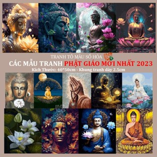   SẴN HÀNG GIAO NGAY  TRANH TÔ MÀU THEO SỐ HÓA PHẬT GIÁO,căng khung dày 2,5cm Khổ 40x50cm. 