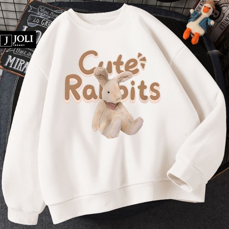 Áo sweater nỉ  Thỏ Ra Bit cute nam nữ form rộng, áo cổ tròn mùa đông unisex vải cotton dày dặn,ấm áp, áo cặp nhóm trend